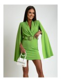 Fitted dress with slit sleeves, green AZR01022